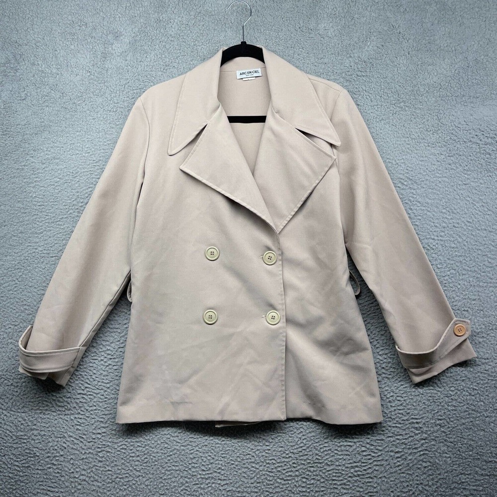 Arc En Ciel Womens Trench Coat Beige Double Breast Button Collar Pink Size M